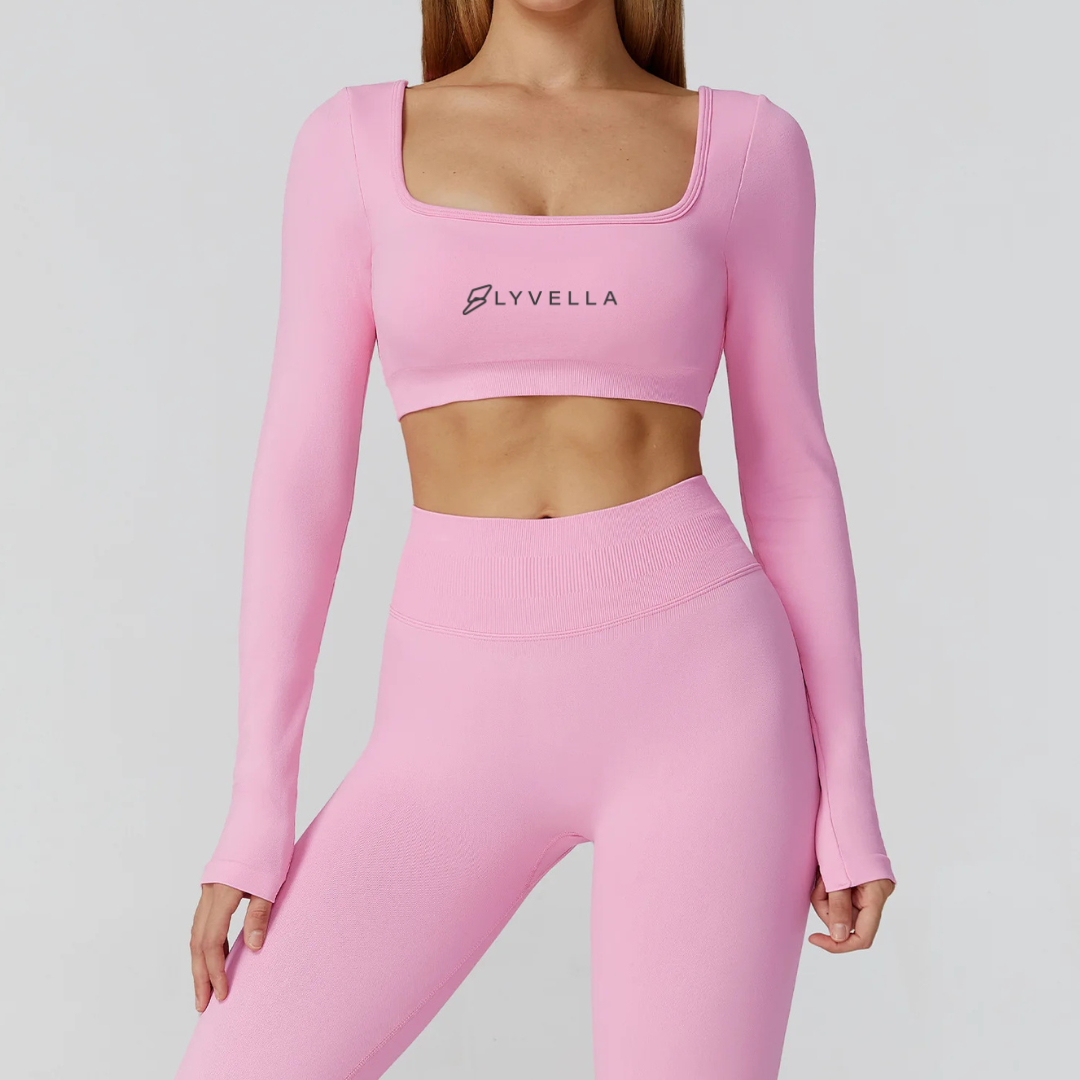 Seamless Set Lyvella Move Sculpt — Square‑Neck Long‑Sleeve Crop Top (One Piece)
