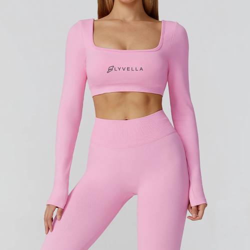 Seamless Set Lyvella Move Sculpt — Square‑Neck Long‑Sleeve Crop Top (One Piece)