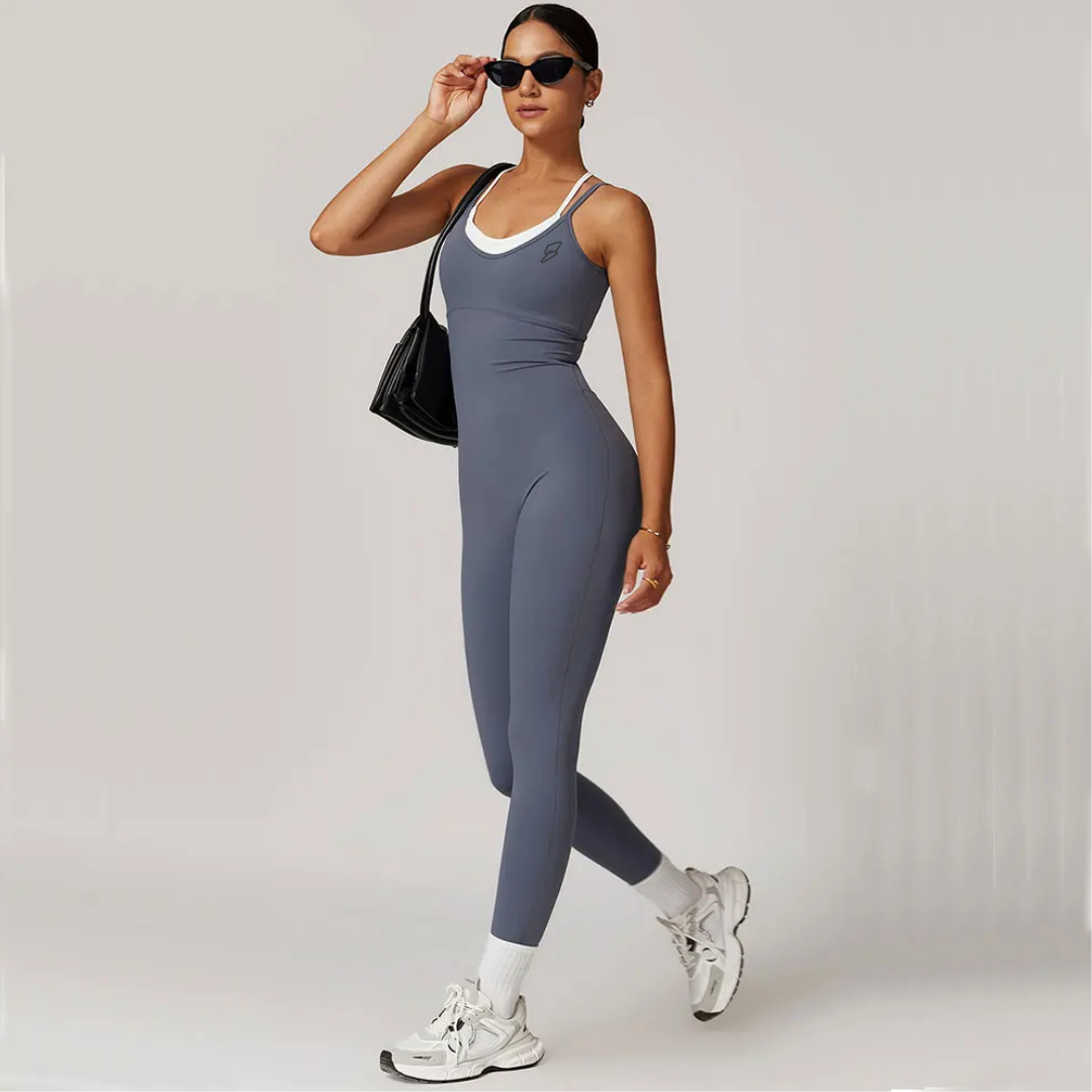 Seamless Set Lyvella Move Sculpt — Color-Blocked Cross-Back Jumpsuit (One Piece)