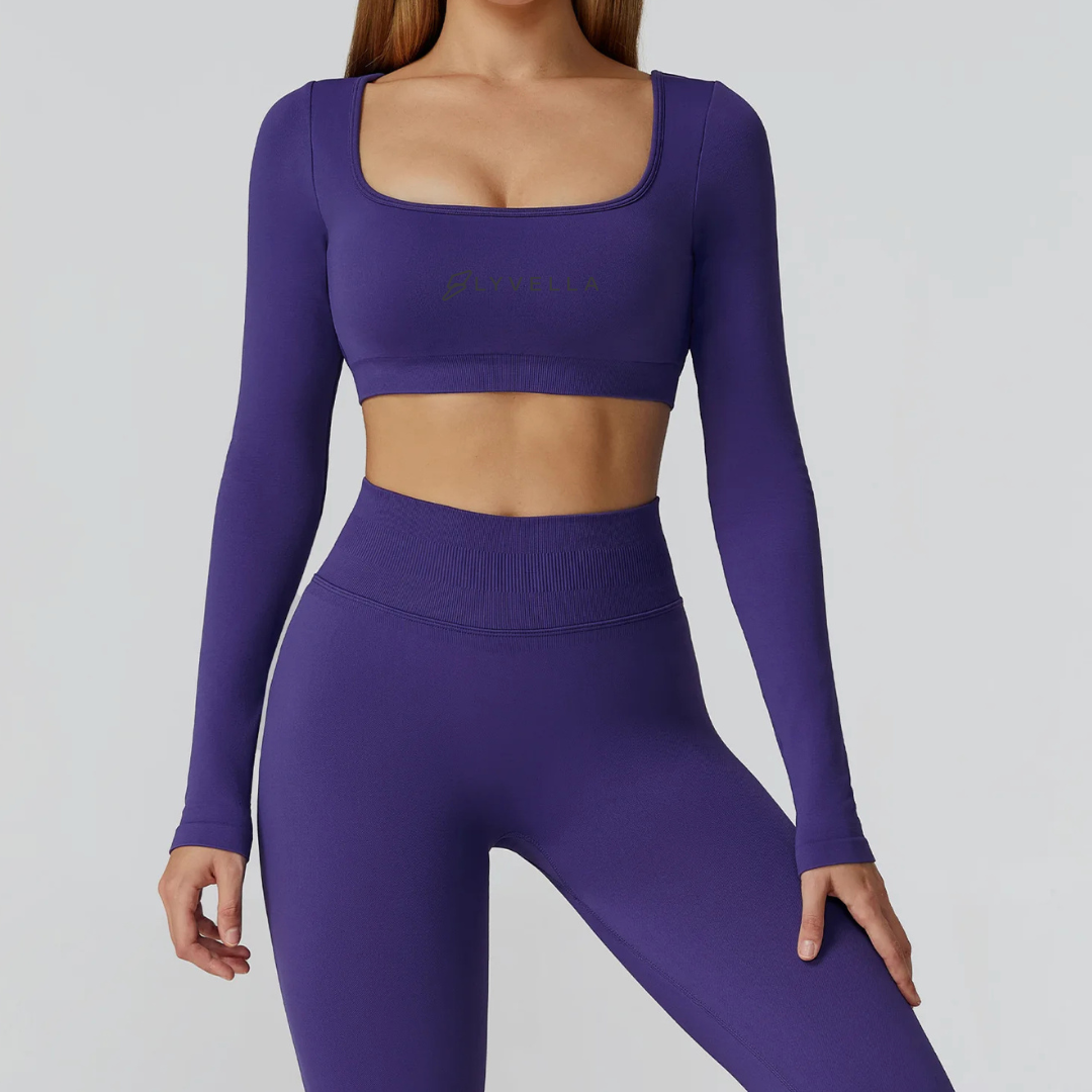 Seamless Set Lyvella Move Sculpt — Square‑Neck Long‑Sleeve Crop Top (One Piece)