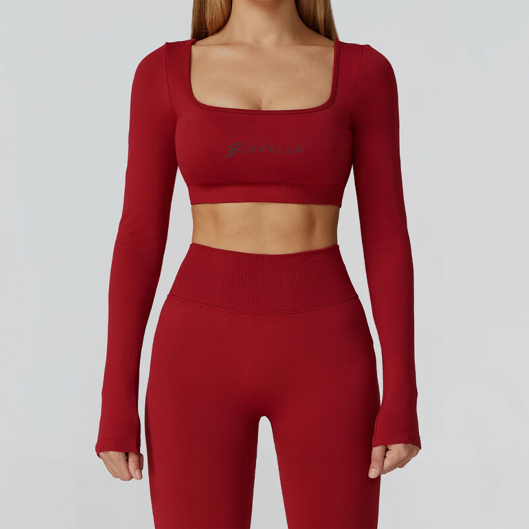 Seamless Set Lyvella Move Sculpt — Square‑Neck Long‑Sleeve Crop Top (One Piece)