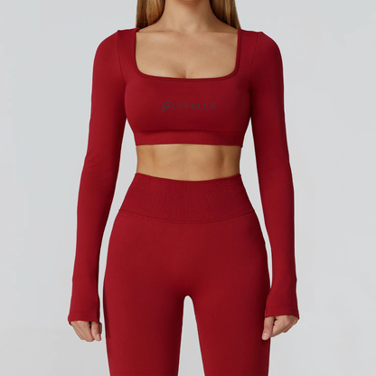 Seamless Set Lyvella Move Sculpt — Square‑Neck Long‑Sleeve Crop Top (One Piece)