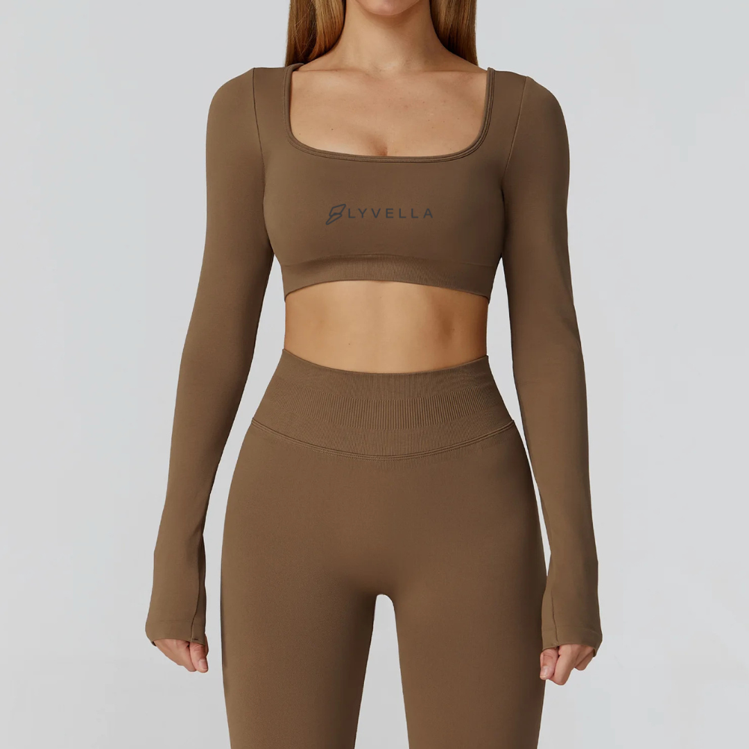 Seamless Set Lyvella Move Sculpt — Square‑Neck Long‑Sleeve Crop Top (One Piece)