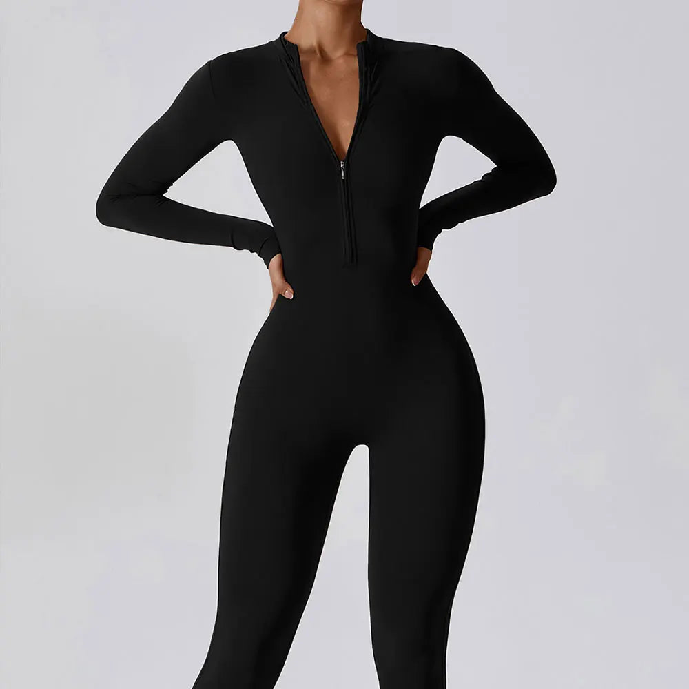 Seamless Set Lyvella Move Sculpt — Zip-Front Long-Sleeve Jumpsuit (One Piece)