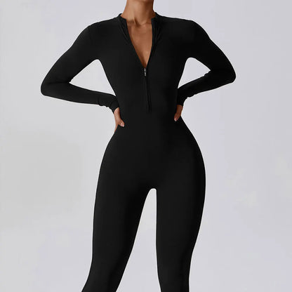 Seamless Set Lyvella Move Sculpt — Zip-Front Long-Sleeve Jumpsuit (One Piece)