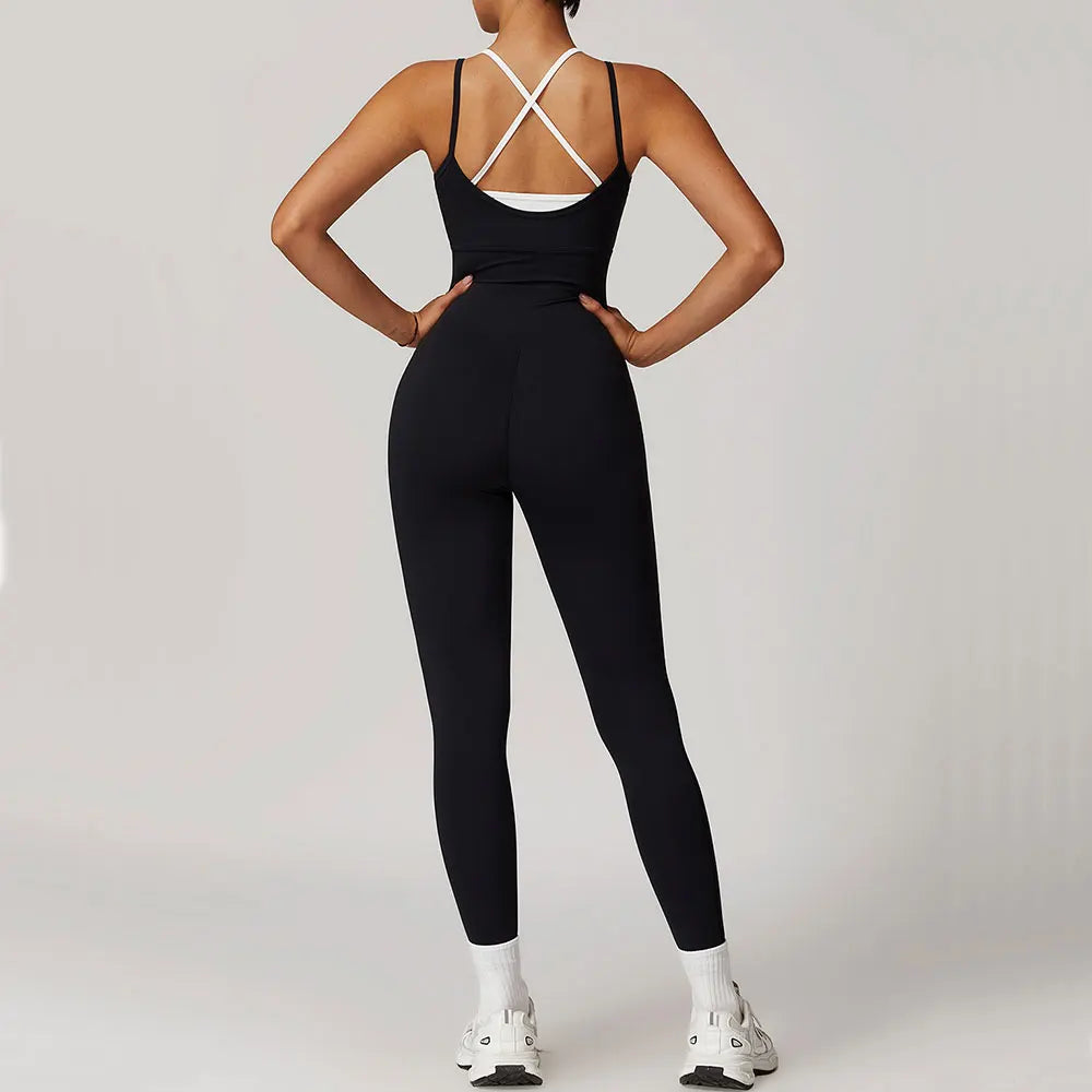 Seamless Set Lyvella Move Sculpt — Color-Blocked Cross-Back Jumpsuit (One Piece)