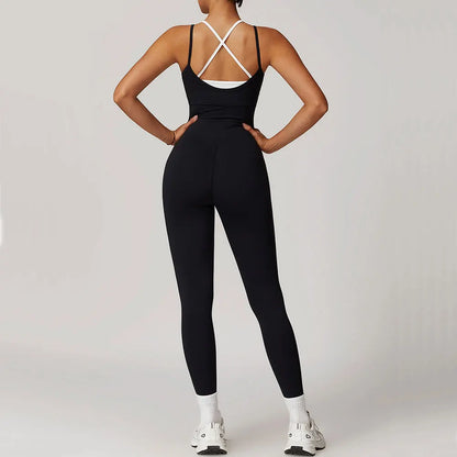 Seamless Set Lyvella Move Sculpt — Color-Blocked Cross-Back Jumpsuit (One Piece)