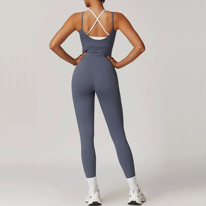 Seamless Set Lyvella Move Sculpt — Color-Blocked Cross-Back Jumpsuit (One Piece)