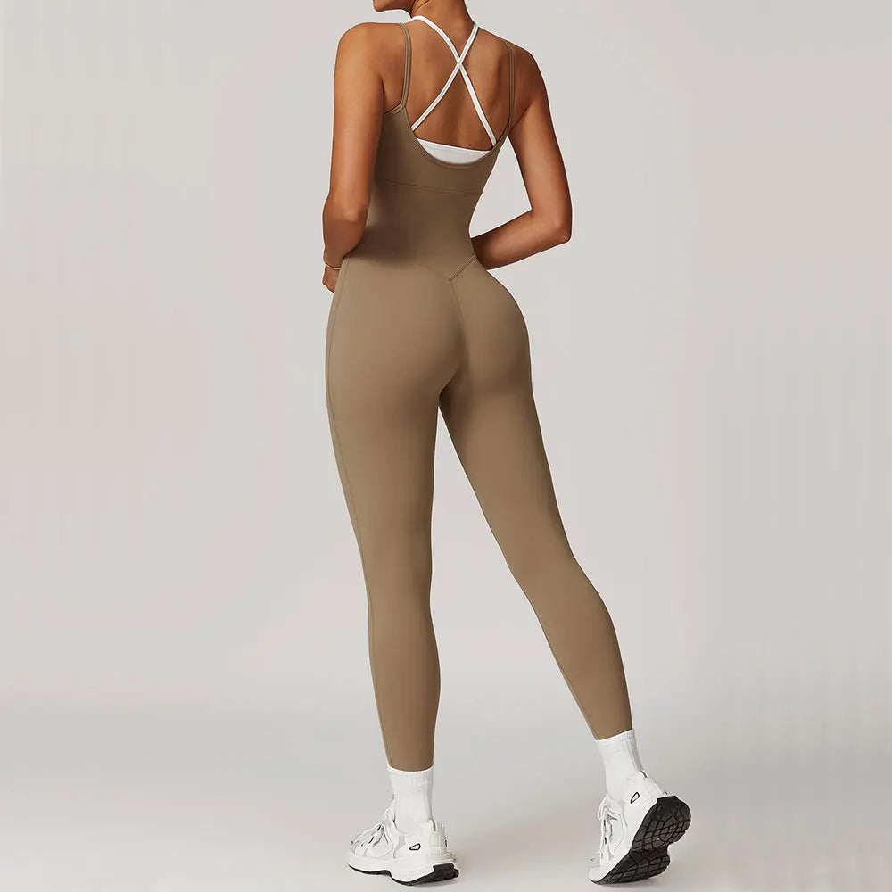 Seamless Set Lyvella Move Sculpt — Color-Blocked Cross-Back Jumpsuit (One Piece)