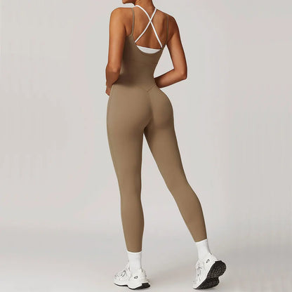 Seamless Set Lyvella Move Sculpt — Color-Blocked Cross-Back Jumpsuit (One Piece)
